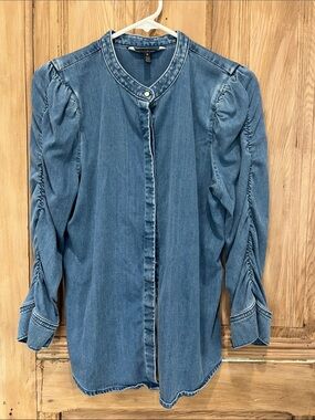 White House Black Market Denim Button-Front Long Sleeve Shirt - Blue